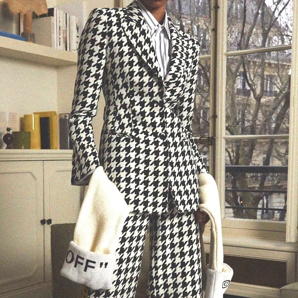 Off-White RUNWAY 2018 JACQUARD HOUNDSTOOTH VIRGIN WOOL BLAZER